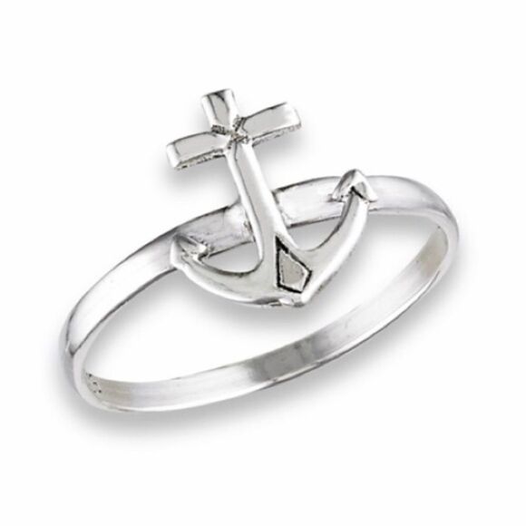Sterling Silver Anchor Ring Jewelry SilverSize 7 - Picture 1 of 3